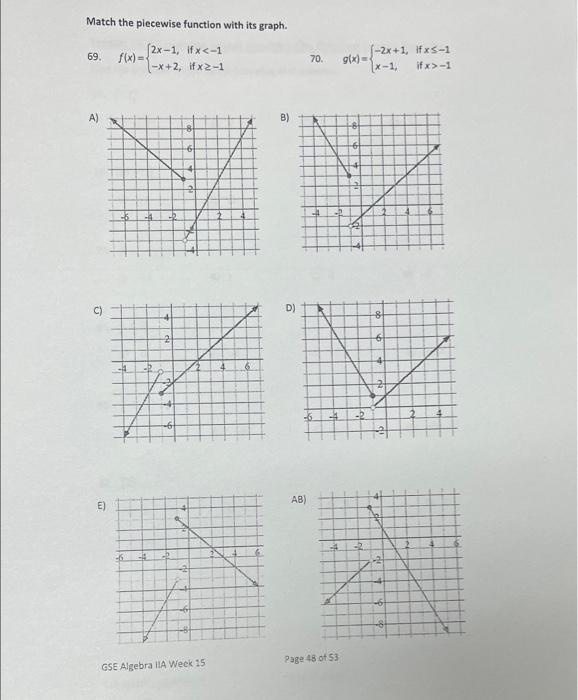 Solved Match the piecewise function with its graph. 69. | Chegg.com