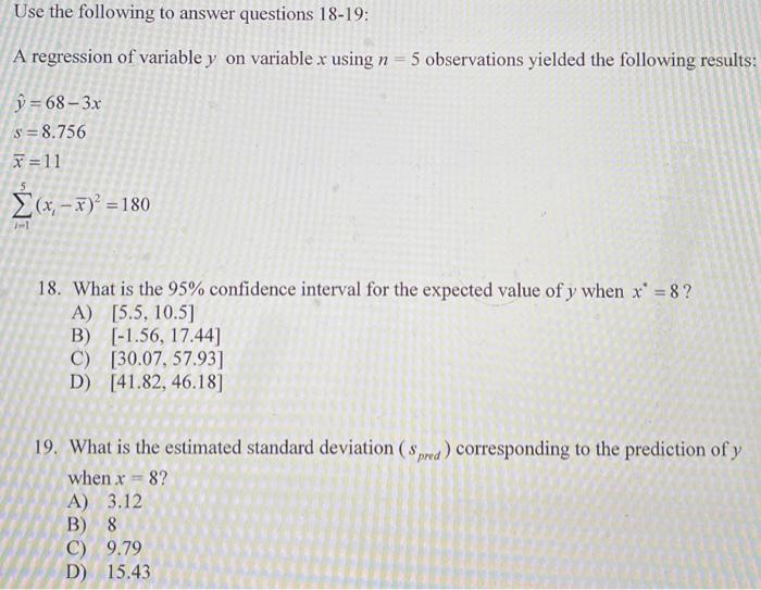 Solved Use the following to answer questions 18-19: A | Chegg.com