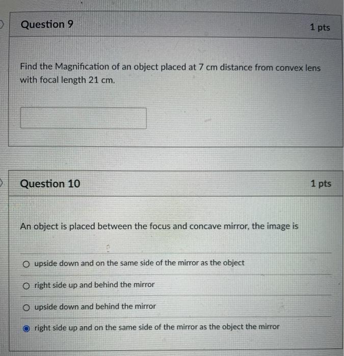 Solved Question 9 1 pts Find the Magnification of an object | Chegg.com