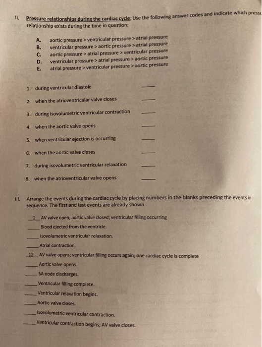 Solved 11. Pressure Relationships During The Cardiac Cycle: 