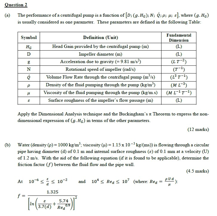 Solved Question 2 (a) The performance of a centrifugal pump | Chegg.com