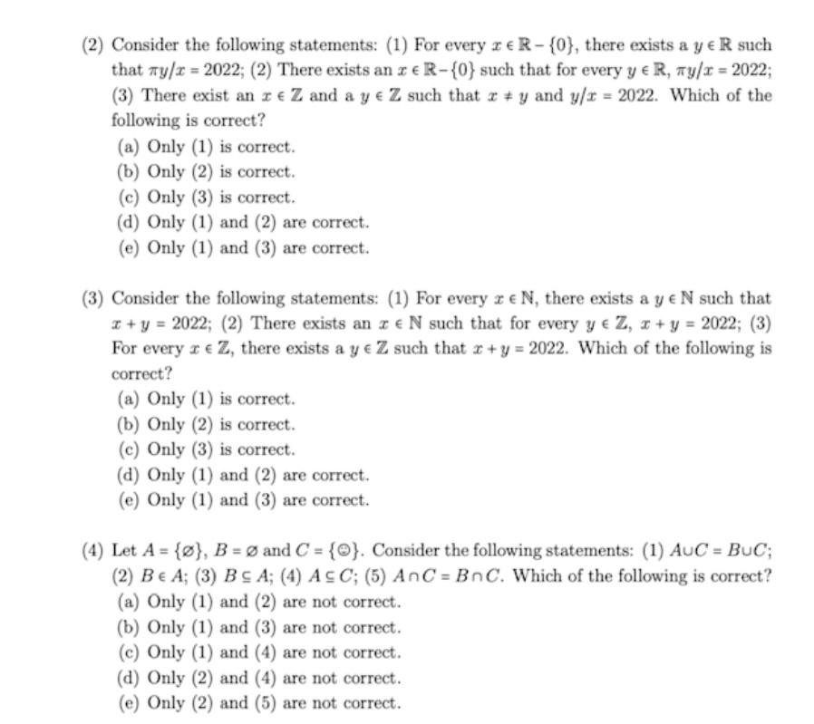 Solved (2) Consider The Following Statements: (1) For Every | Chegg.com