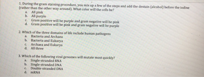 Solved 1. During the gram staining procedure, you mix up a | Chegg.com