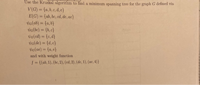 Solved Use The Kruskal Algorithm To Find A Minimum Spanni Chegg Com