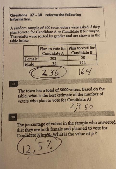 Solved Questions 37 - 38 refer to the following Information. | Chegg.com