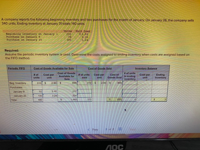 Solved A company reports the following beginning inventory | Chegg.com