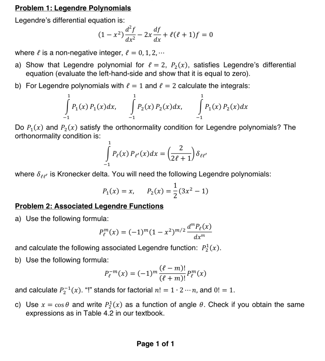 Solved Problem 1: Legendre PolynomialsLegendre's | Chegg.com