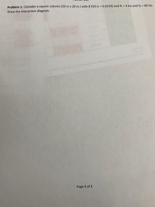 Square Column Math Problem Problem 1. Consider a square column (20 in x 20 in.) | Chegg.com