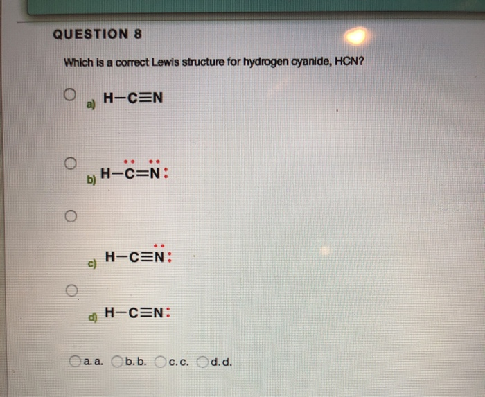 Solved Question 8 Which Is A Correct Lewis Structure For Chegg Com