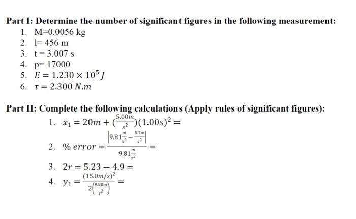 Solved Part I: Determine the number of significant figures | Chegg.com