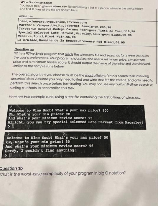 Solved Wine Snob 10 points You have been given a wines.csv