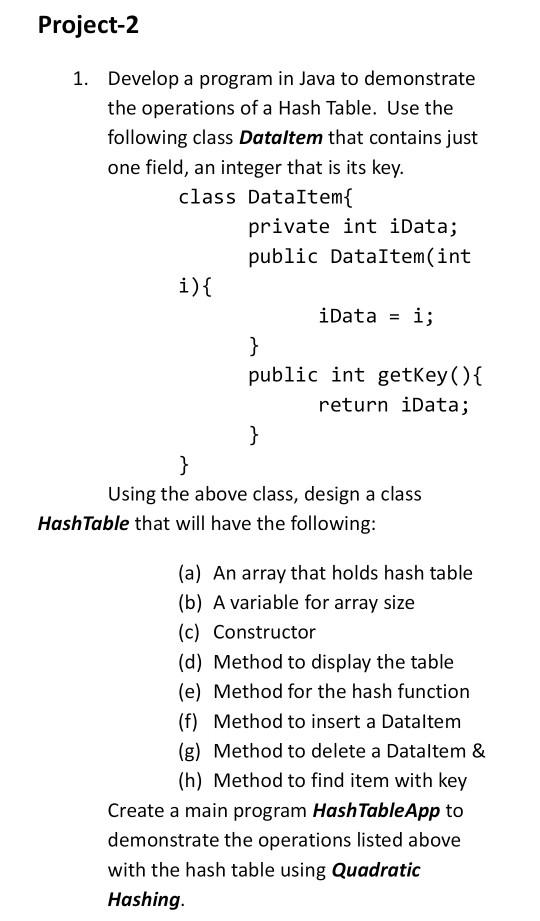 Solved Project-2 1. Develop a program in Java to demonstrate | Chegg.com