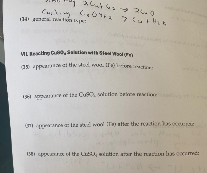 Solved (35) appearance of the steel wool (Fe) before