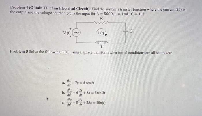 Solved Problem 4 (Obtain TF of an Electrical Circuit): Find | Chegg.com