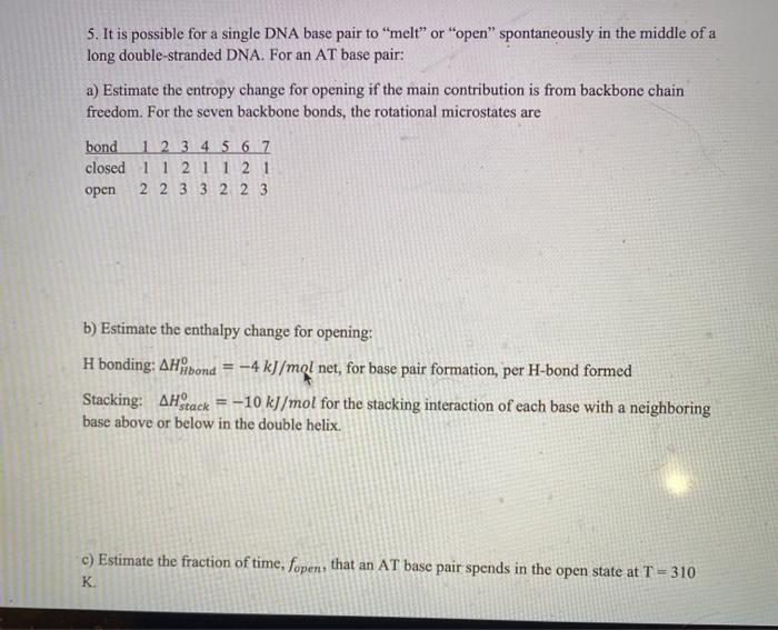 5. It is possible for a single DNA base pair to | Chegg.com