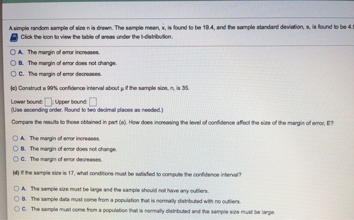 Solved A simple random sample of size n is drawn. The sample | Chegg.com