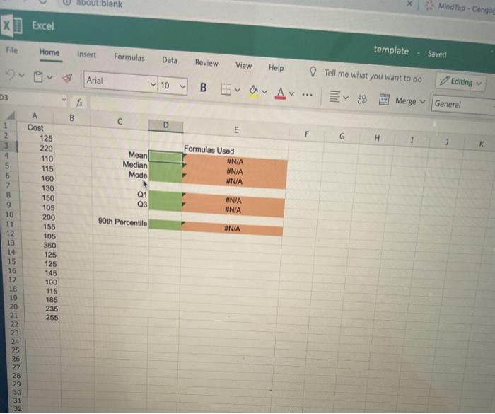 Solved about blank Mind Tap - Cenga х Excel File Home Insert | Chegg.com