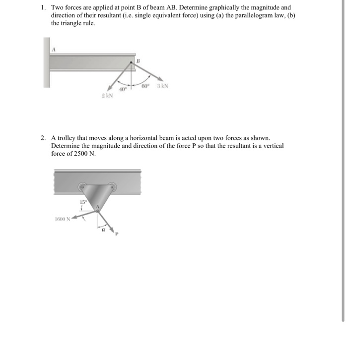 Solved 1. Two Forces Are Applied At Point B Of Beam AB. | Chegg.com