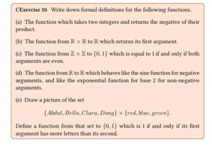 Solved CExercise 10. Write down formal definitions for the | Chegg.com