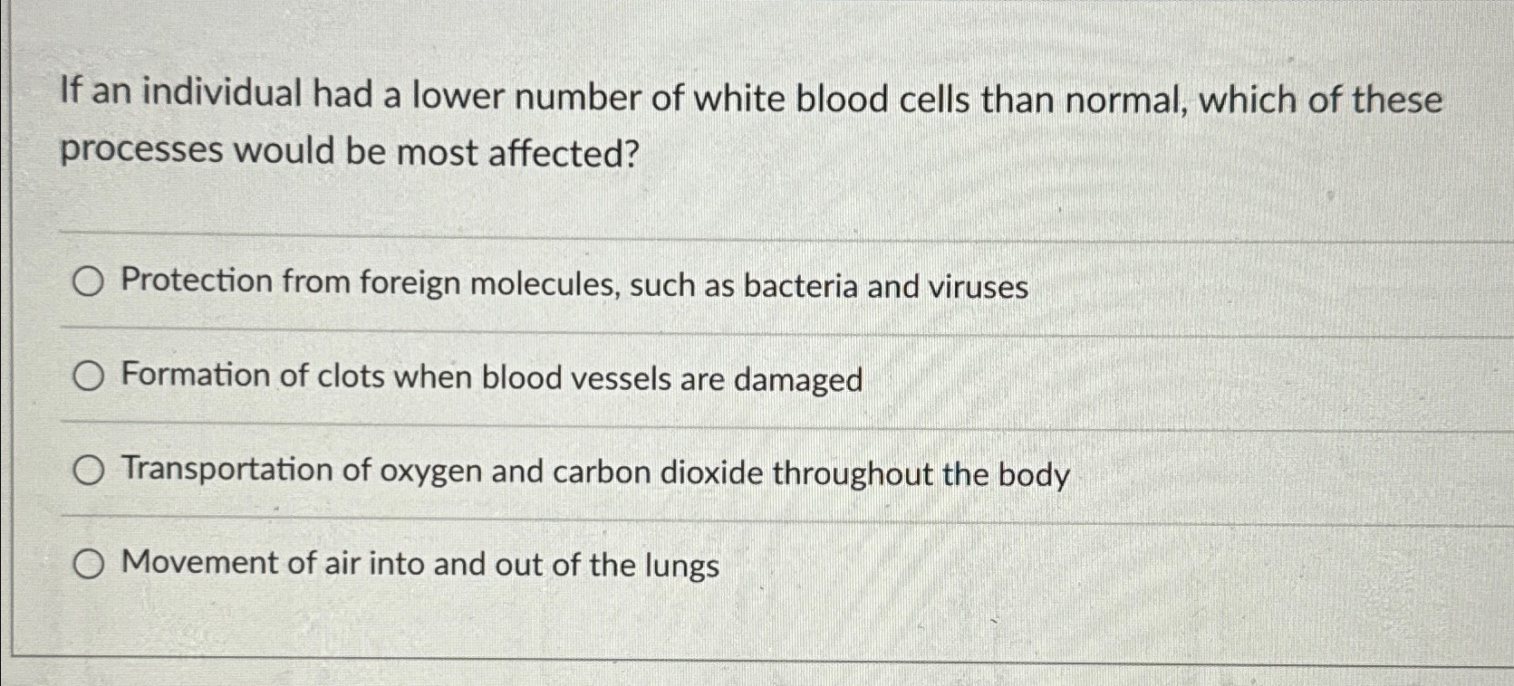 Solved If an individual had a lower number of white blood | Chegg.com