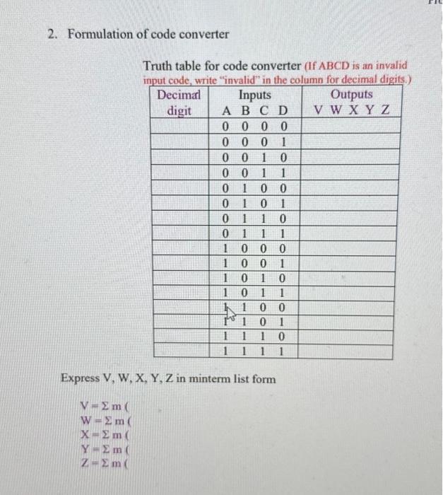 Assignment 2 Design of a Binary Code Converter This | Chegg.com