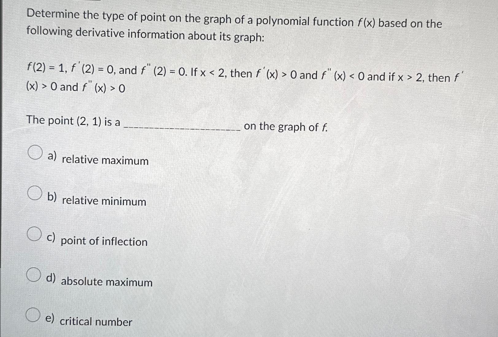 Solved Determine the type of point on the graph of a | Chegg.com