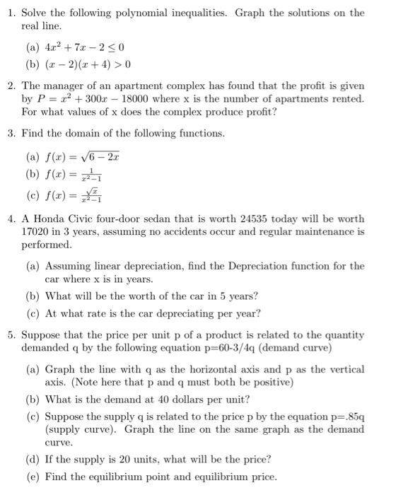 Solved 1. Solve the following polynomial inequalities. Graph | Chegg.com