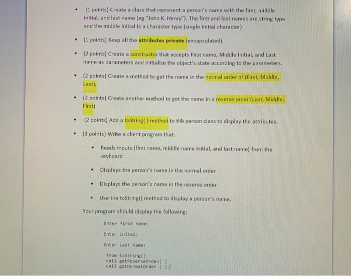 Solved (1 points) Create a class that represent a person's | Chegg.com