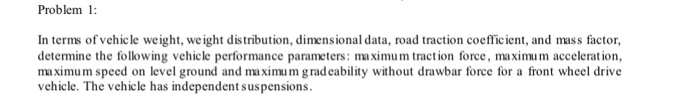 Solved Problem 1: In terms of vehicle weight, weight | Chegg.com
