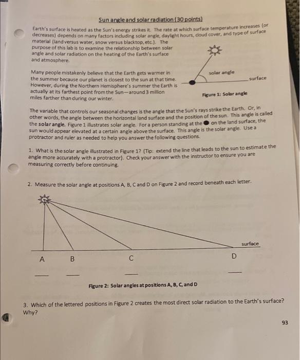 Solved Sun angle and solar radiation (30 points) Earth's | Chegg.com