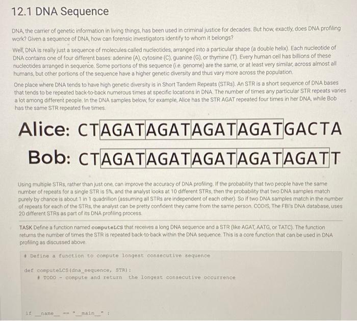 Solved 12.1 DNA Sequence DNA, the carrier of genetic | Chegg.com