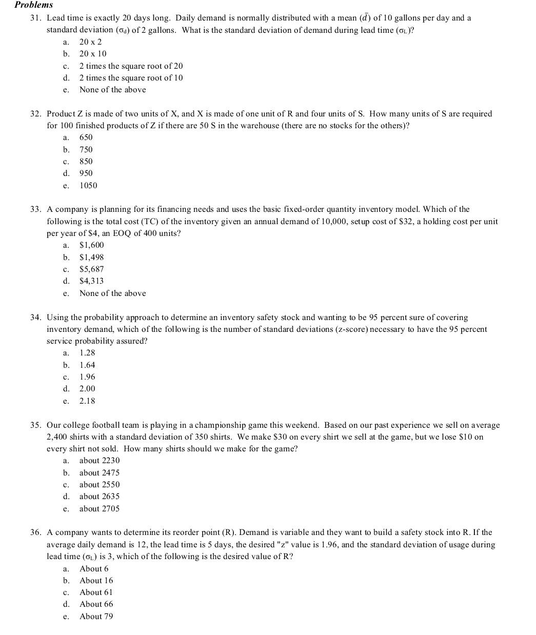 Solved Problems 31. Lead time is exactly 20 days long. Daily | Chegg.com