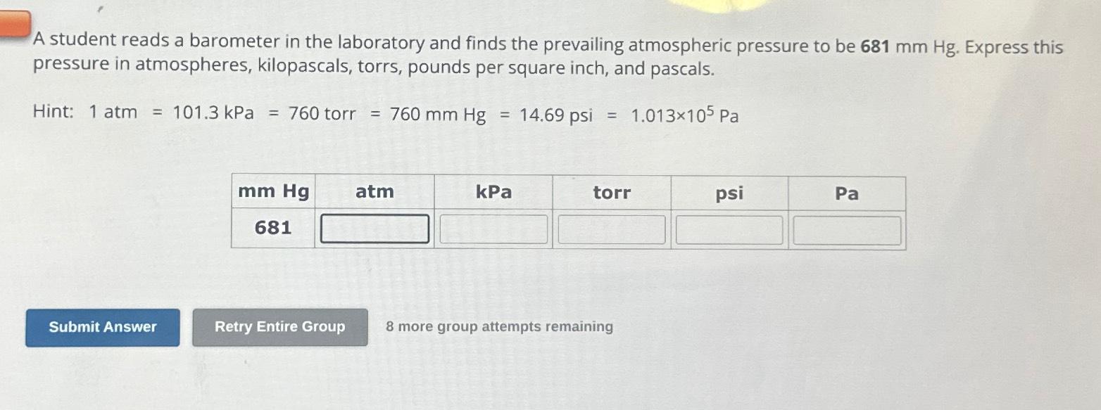 Solved A student reads a barometer in the laboratory and