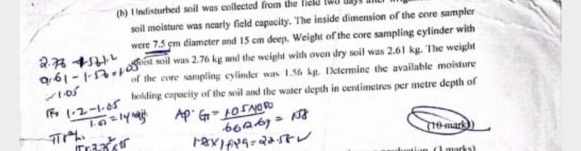 Solved (b) Undisturbed Soil Was Collected From The Field Two | Chegg.com