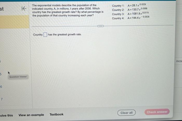 Solved The exponential models describe the population of the | Chegg.com