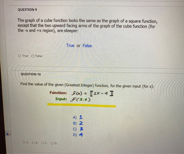 Solved QUESTION 9 The graph of a cube function looks the | Chegg.com