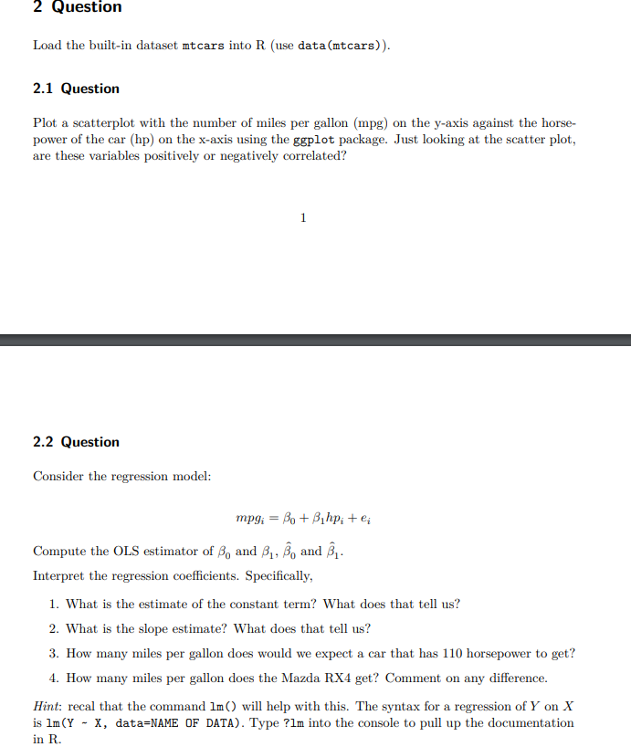 Solved Please provide R code if needed 2 ﻿QuestionLoad the | Chegg.com