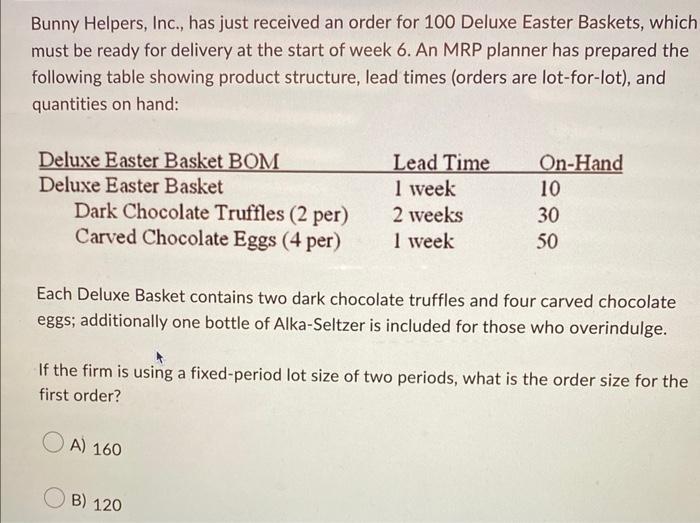 Solved Bunny Helpers, Inc., has just received an order for