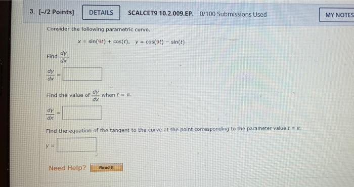 Solved 3. [-12 Points] DETAILS SCALCET9 10.2.009.EP. 0/100 | Chegg.com