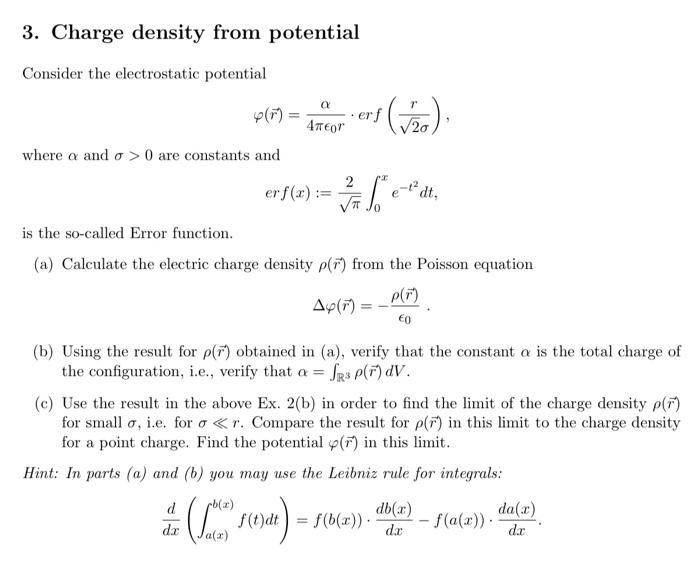 3. Charge density from potential Consider the | Chegg.com