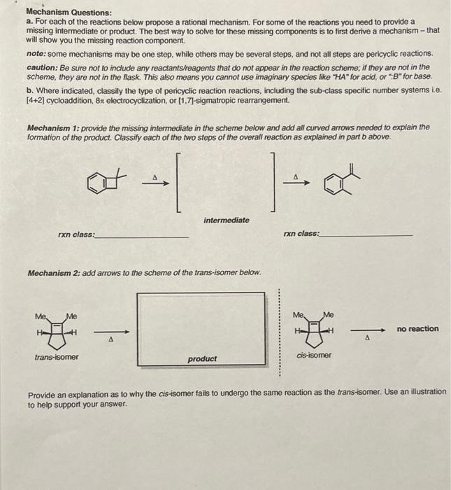 Solved Mechanism Questions: a. For each of the reactions | Chegg.com