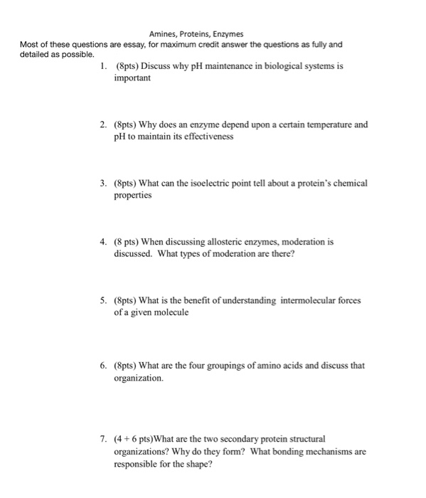 Solved Amines Proteins Enzymes Most Of These Questions Are Chegg Com