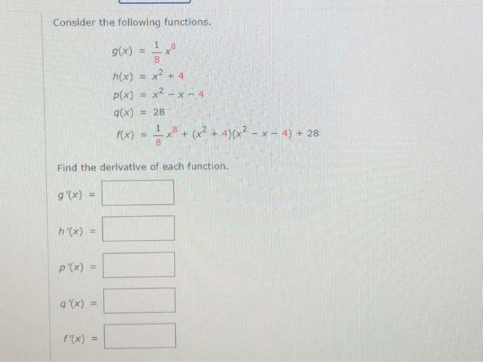 Solved Consider the following functions. g(x) = 5x h(x) = x2 | Chegg.com