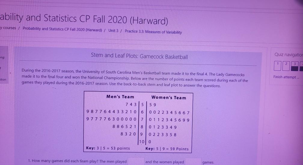 Solved ability and Statistics CP Fall 2020 (Harward) y