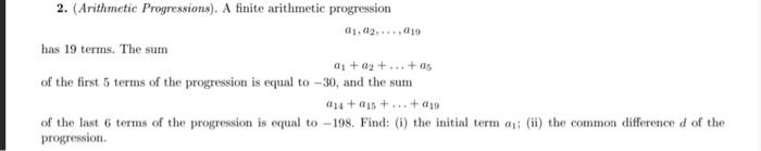 Solved 2. (Arithmetic Progressions). A finite arithmetic | Chegg.com