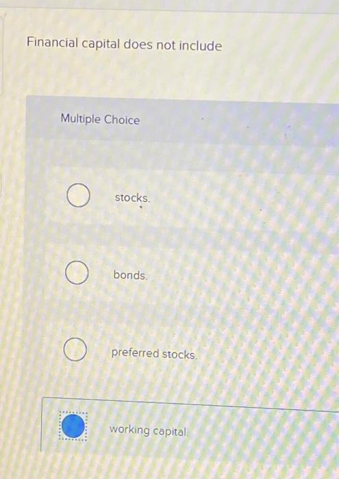 Solved Financial capital does not include Multiple Choice | Chegg.com