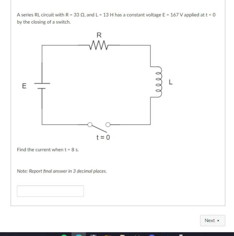 Solved A series RL circuit with R = 330, and L = 13 H has a | Chegg.com