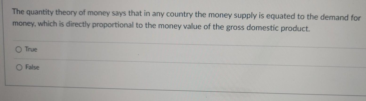 Solved The quantity theory of money says that in any country | Chegg.com