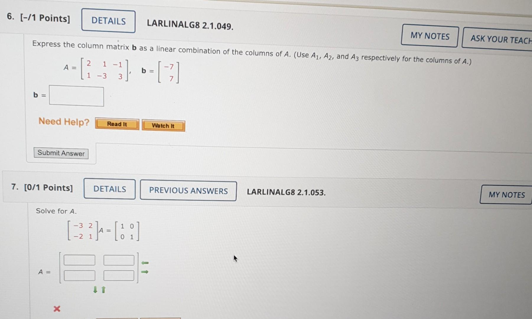 Express The Column Matrix B As A Linear Combination | Chegg.com