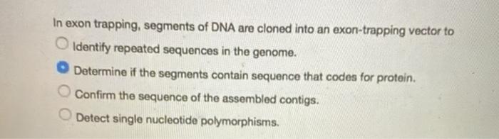Solved In exon trapping, segments of DNA are cloned into an | Chegg.com